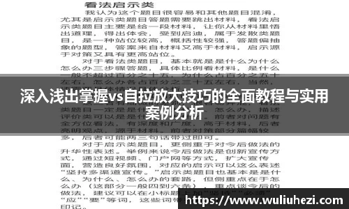 深入浅出掌握vs自拉放大技巧的全面教程与实用案例分析